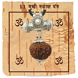 11 Mukhi Rudraksha Yantra Kavach - Eleven ( Gyarah ) Mukhi Rudraksha Yantra on Bhoj Patra - Collector 11 Mukhi Rudraksha Bead Pendant | 11 Mukhi Hanumat Kavach