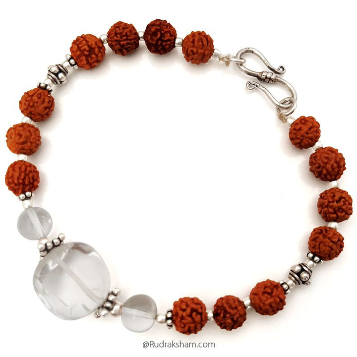 Sphatik Crystal Quartz Gemstone beads Bracelet with Rudraksha Beads and Silver Accessories - 1