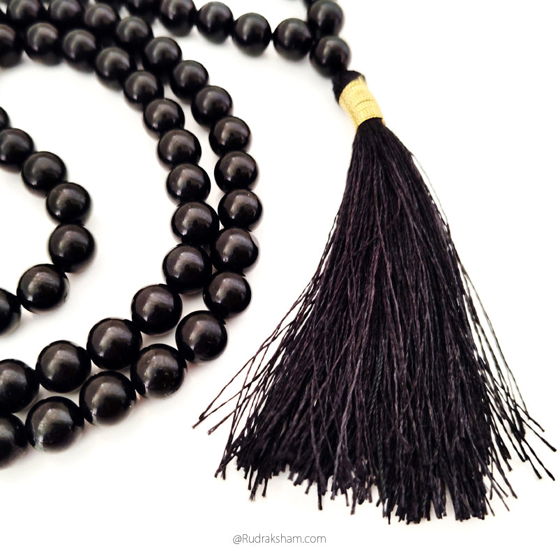  Natural Round Tourmaline Gemstone 108 + 1 Beads Necklace | Original Black Tourmaline Stone Chakra Mala 