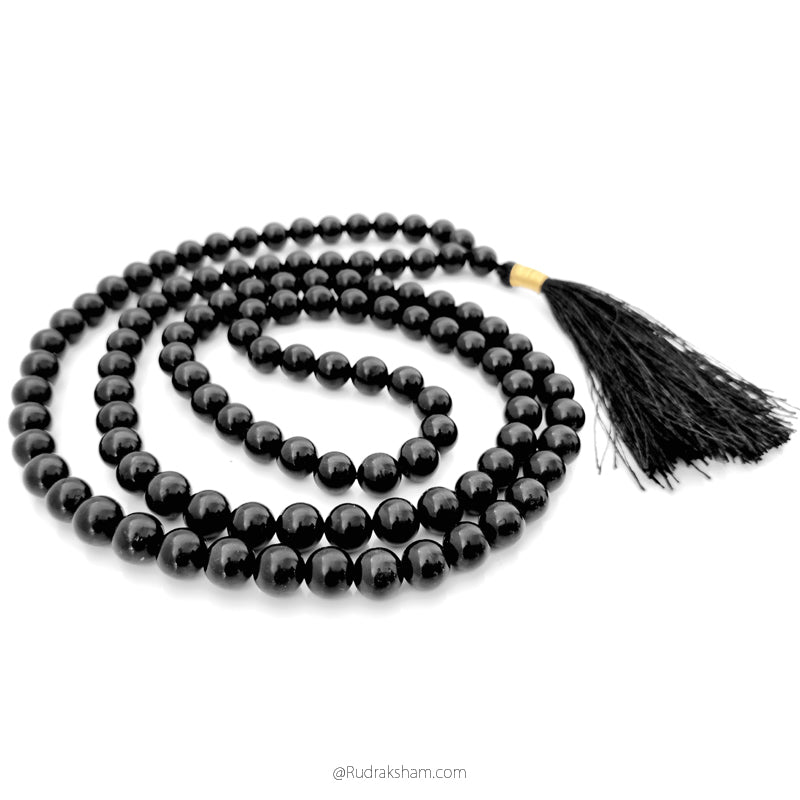  Natural Round Tourmaline Gemstone 108 + 1 Beads Necklace | Original Black Tourmaline Stone Chakra Mala 