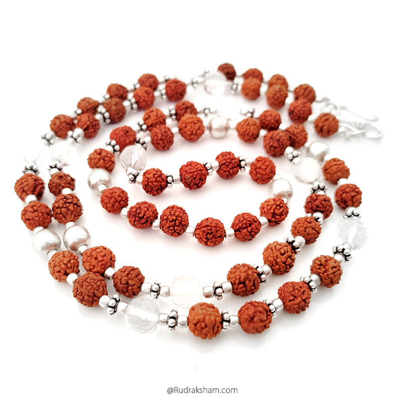 Venus Mala | Shukra Mala | Rudraksha Beads - Sphatik / Crystal / Quartz Diamond Cut Gemstone Beads Combination Mala Rosary