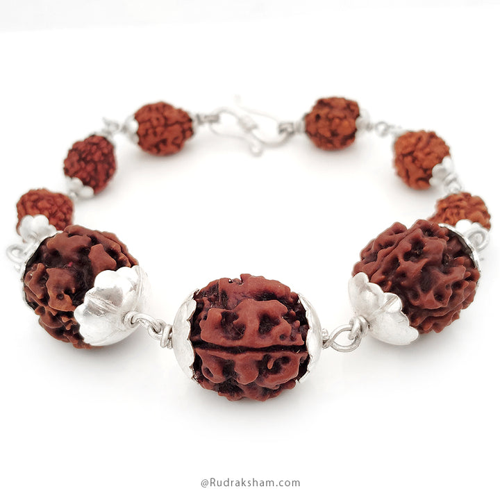 4 Mukhi Power Bracelet | 4 Mukhi Rudraksha mala Bracelet in Silver | Four / Char Mukhi Nepal Rudraksha Beads Bracelet with Silver Caps and Links | Energised 4 Mukhi