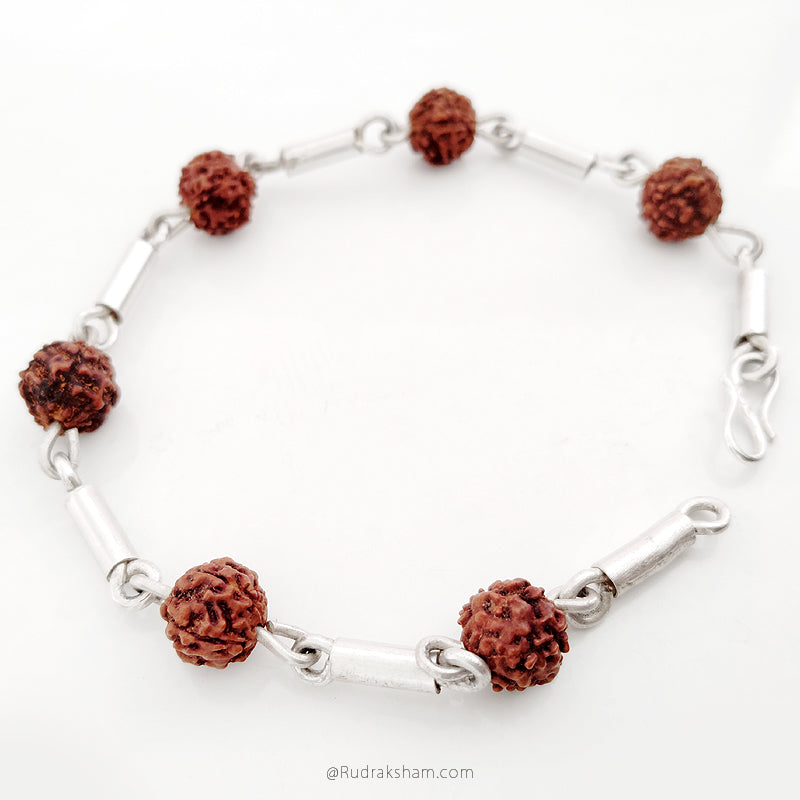 Rudraksha Silver Pipe Bracelet  | 5 Mukhi Java Rudraksha 9 mm Beads Silver Bracelet | Designer Bracelet for Men and Women | Five ( Panch ) Mukhi Wrist Mala Bracelet 