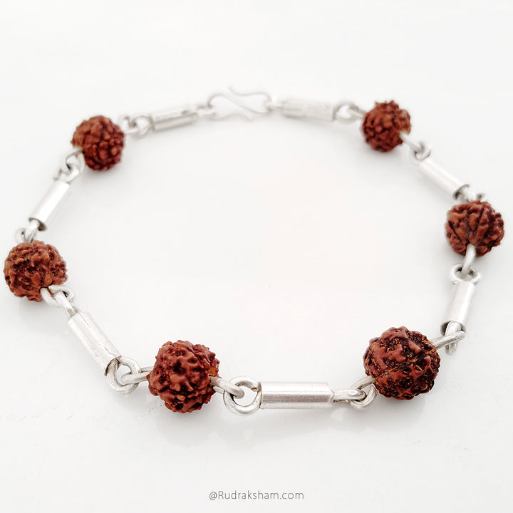 Rudraksha Silver Pipe Bracelet  | 5 Mukhi Java Rudraksha 9 mm Beads Silver Bracelet | Designer Bracelet for Men and Women | Five ( Panch ) Mukhi Wrist Mala Bracelet 