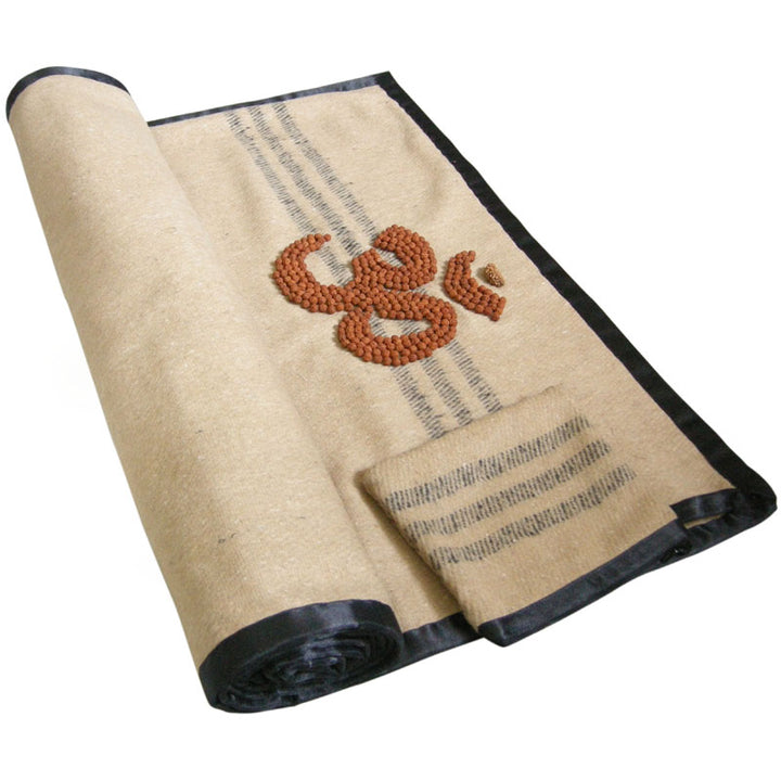  Woolen Aasan Mat for Meditation | Camel Color Woolen Mat | Yoga Rug | Woolen Pooja Mat with FREE Yoga Mat Bag and Rudraksha mala for japa
