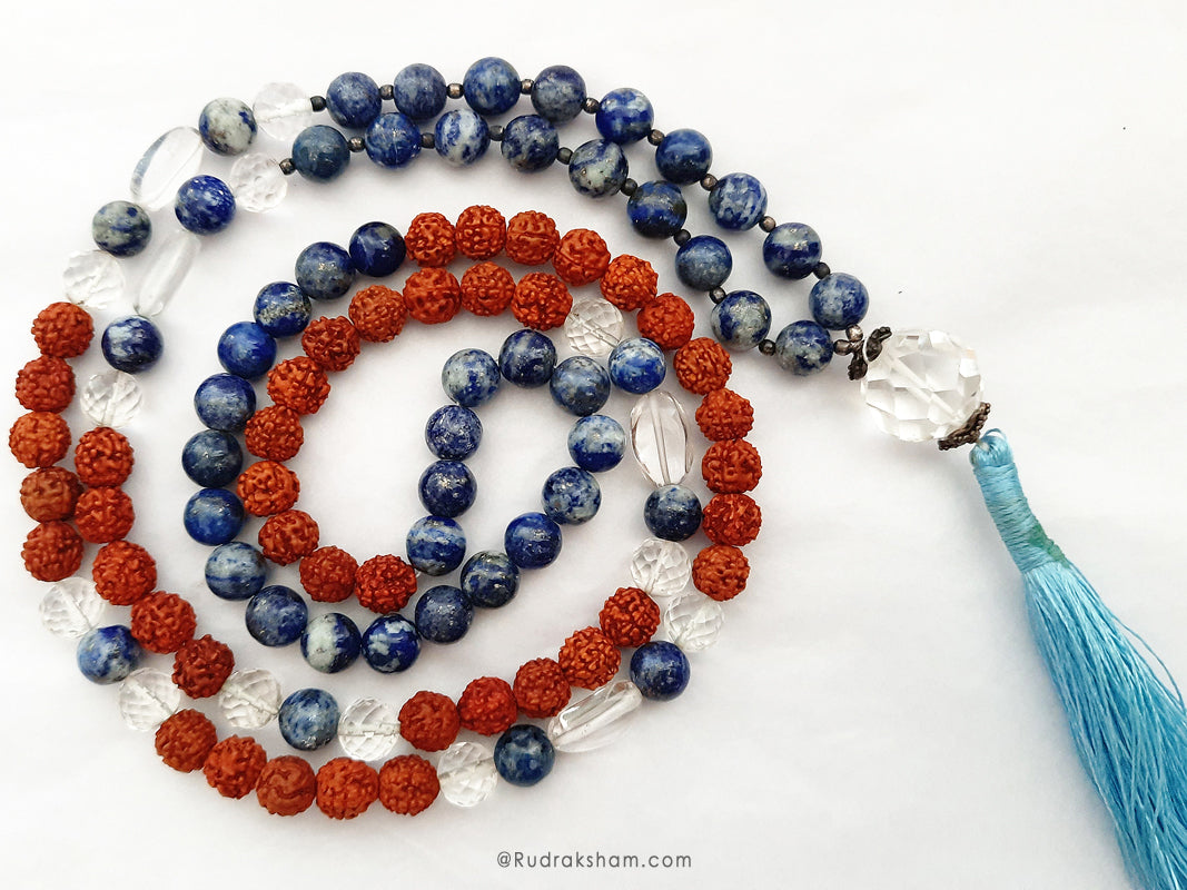 Lapis Lazuli - Sphatik - Rudraksha Necklace