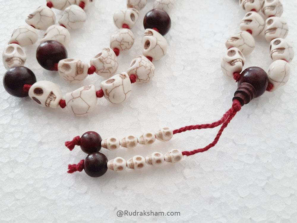 Narmund - Skull Beads and Red Sandalwood Beads Mala Rosary | Mund Mala with Chandan Beads | Skull Necklace