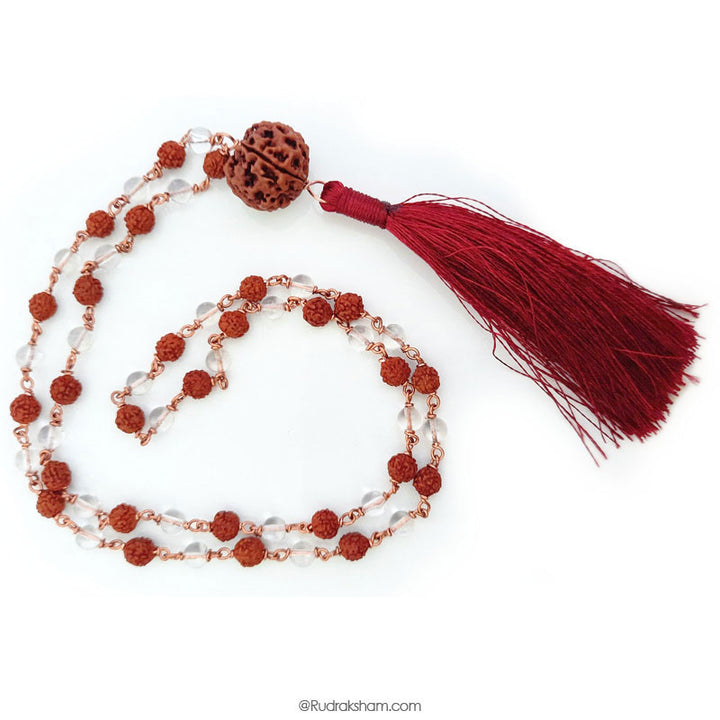 6mm Rudraksha Sphatik Mala | Rudraksha Crystal Beads Combination Mala Necklace For Planet Venus | Rudraksha Sphatik Mala Rosary In Copper