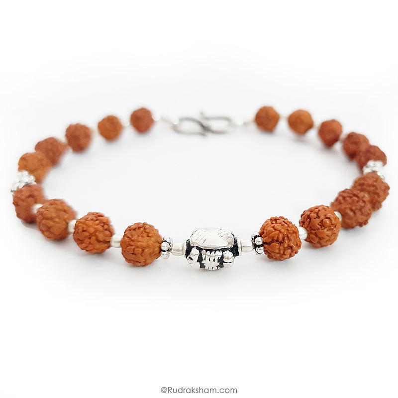 Rudraksha Bracelet 6mm | Rudraksha Beads Bracelet with Silver Accessories | 5 Mukhi Rudraksha Amulet | Panch ( Five ) Mukhi Bracelet