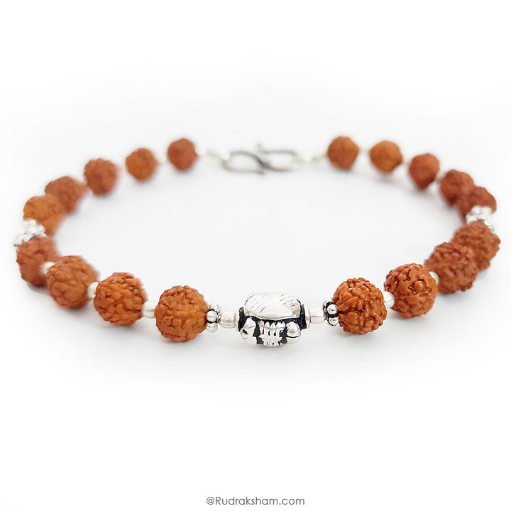 Rudraksha Bracelet 6mm | Rudraksha Beads Bracelet with Silver Accessories | 5 Mukhi Rudraksha Amulet | Panch ( Five ) Mukhi Bracelet
