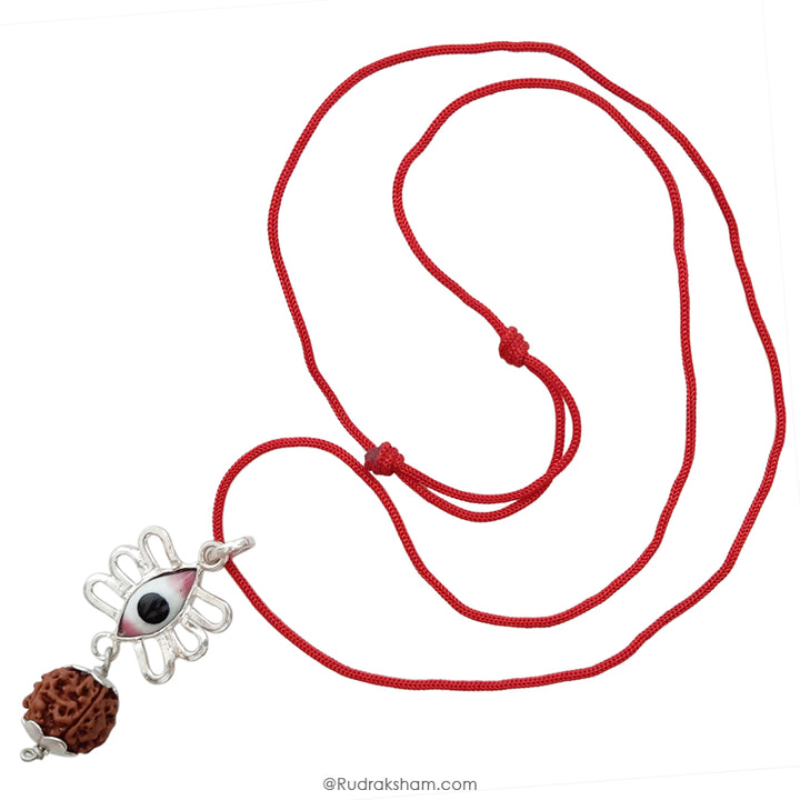5 Mukhi Rudraksha Bead with Shiva Trinetra Silver Pendant | Third Eye Rudraksha Silver Pendant for Meditation
