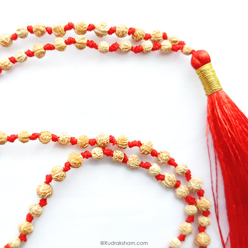  Female Part of Rudraksha Beads | Uncolored Rudrani Beads Hand Knotted Mala Rosary with Silk Tassel