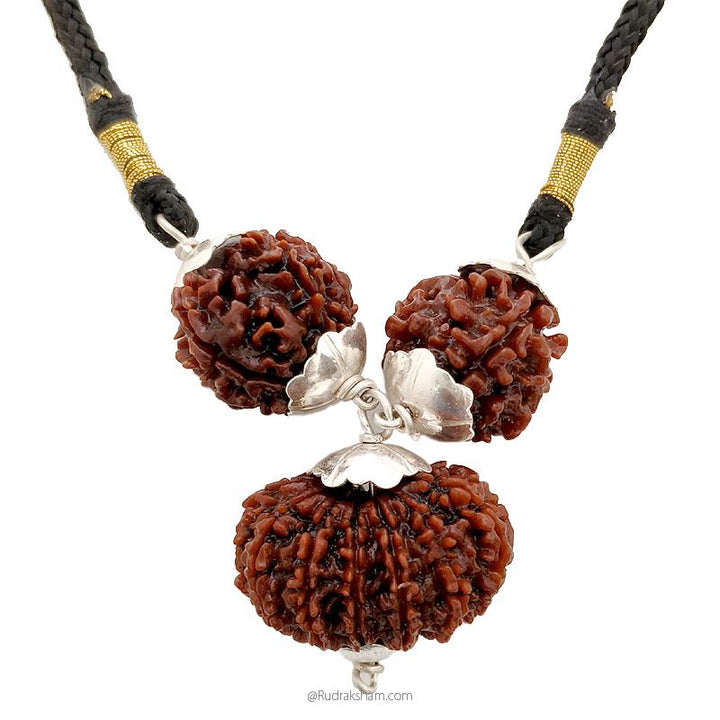 Agya Chakra | Ajna Chakra Power Pendant | Intuition Power and 6th Sense Power Pendant | Combination Of 3 Mukhi Rudraksha and 14 Mukhi Rudraksha Pendant in silver