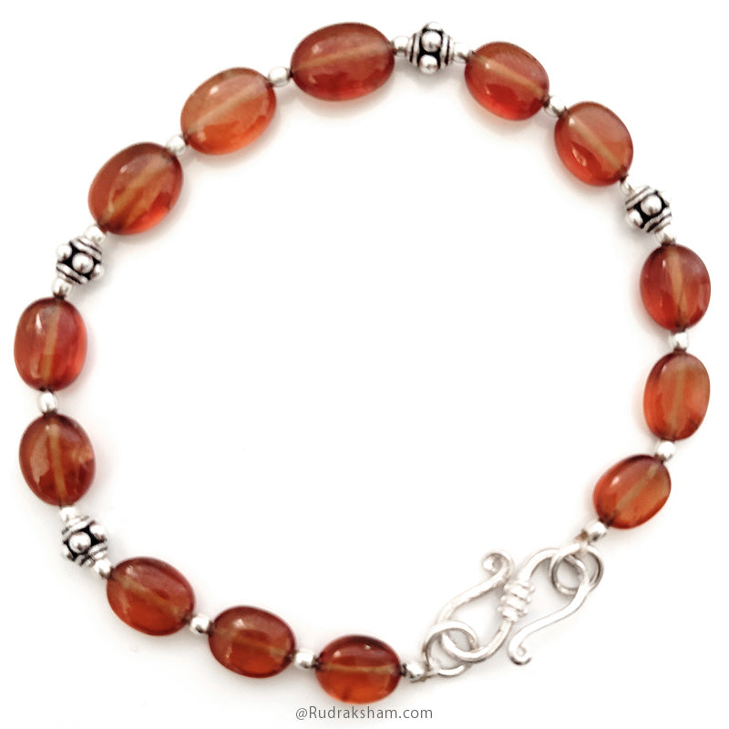 Rahu Zodiac Bracelet | Gomed - Hessonite Gemstone Bracelet with Silver Accessories to remove the malefic effects of Rahu ( Dragon's Head )