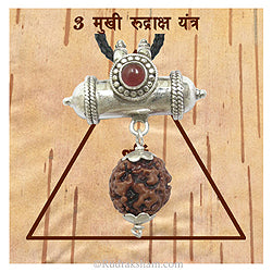 3 Mukhi Rudraksha Yantra Kavach | Three Mukhi Rudraksha Yantra on Bhoj Patra - Collector 3 ( Teen ) Mukhi Rudraksha Bead Pendant | Teen Mukhi Three faced Natural Rudraksha Bead from Nepal