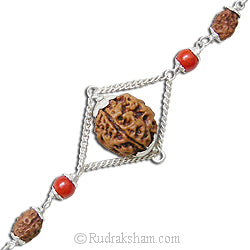 3 Mukhi Rudraksha and Coral Silver Bracelet | Three Mukhi Rudraksha Beads Silver Bracelet | Teen Mukhi Rudraksha & Moonga Beads wrist Bracelet with Silver Caps
