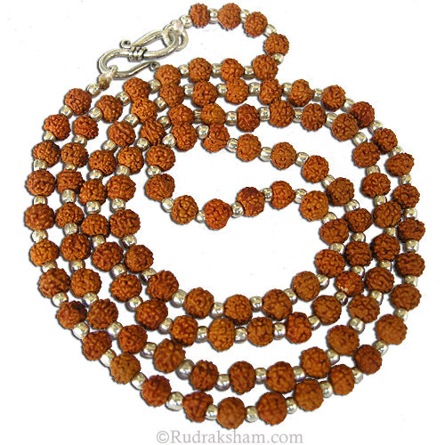 3mm Rudraksha Silver Mala Necklace | 108 Beads Small 5 Mukhi Rudraksha Necklace with silver Accessories