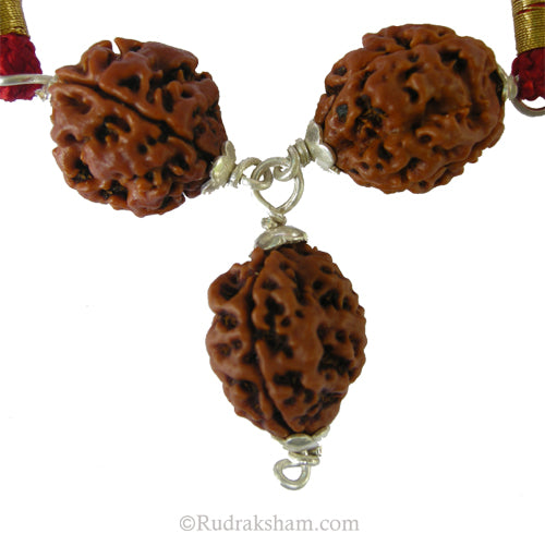 3 Mukhi Rudraksha Bead Triple Pendant in Silver | Three Mukhi
