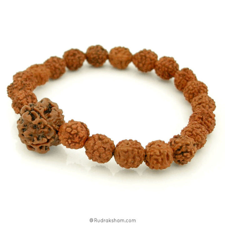 Wholesale Pack of 10 Pcs - 4 ( Char ) Mukhi Rudraksha Mala Bracelet with Small 5 Mukhi Rudraksha | Nepal Four Mukhi Rudraksha Bead