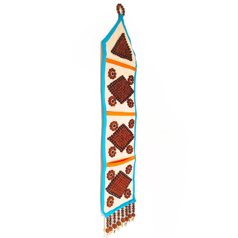 Decorative Wall Hanging Magazine Holder | Letter holder | Wall Newspaper Rack with Rudraksha Beads, Cowrie / kaudi, Red Sandalwood Beads
