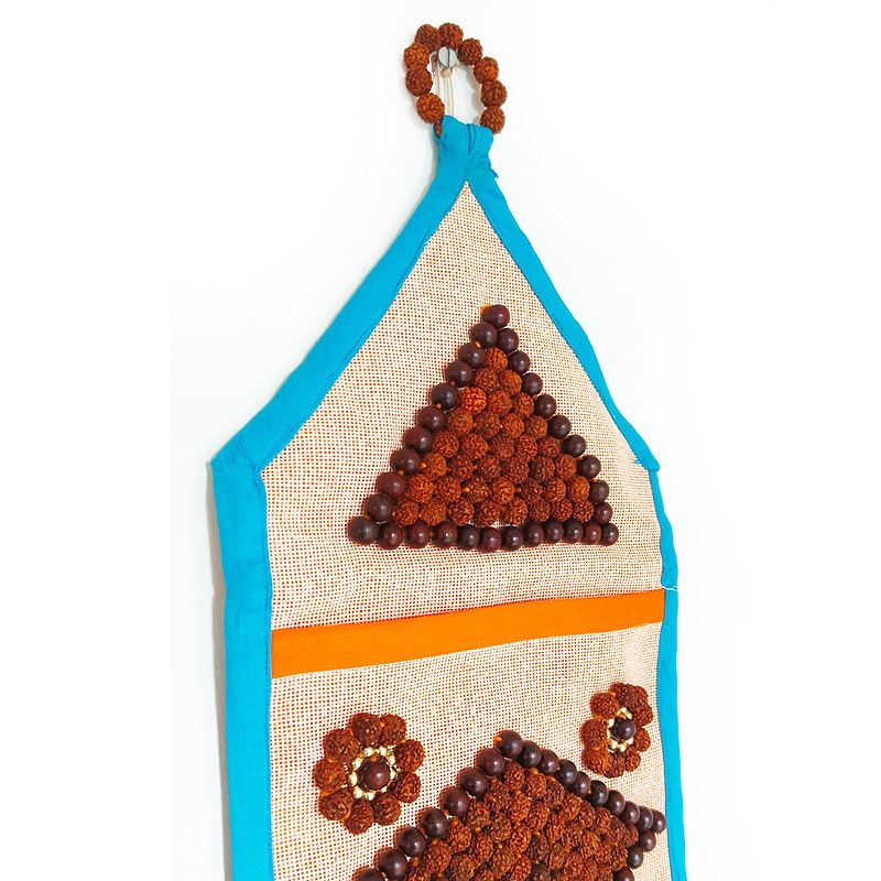 Decorative Wall Hanging Magazine Holder | Letter holder | Wall Newspaper Rack with Rudraksha Beads, Cowrie / kaudi, Red Sandalwood Beads