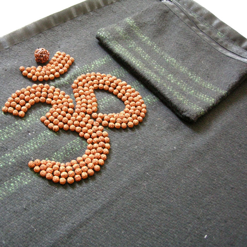  Rudraksha Yoga Mat for Meditation and Spirituality | Black Woolen Mat | Yoga Rug | Woolen Pooja Mat with FREE  Yoga Mat Bag and Rudraksha mala for japa