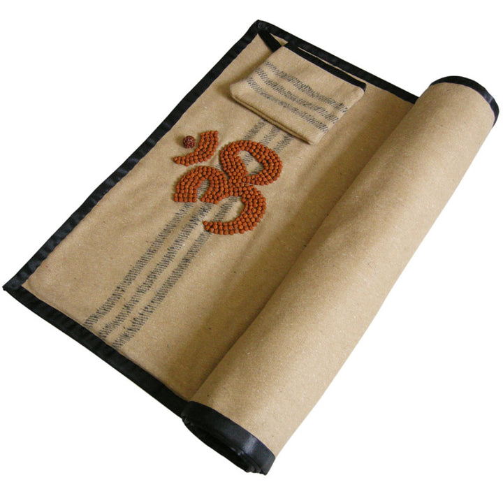  Rudraksha Yoga Mat for Meditation and Spirituality | Camel Color Woolen Mat | Yoga Rug | Woolen Pooja Mat with FREE Yoga Mat Bag and Rudraksha mala for japa