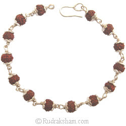 Rudraksha Silver Bracelet 6 mm | Rudraksha Beads Bracelet with Silver Caps and Links | 5 Mukhi Rudraksha Beads Silver Bracelet | Five ( Panch ) Mukhi