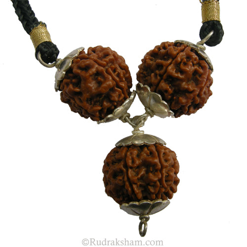 6 Mukhi Rudraksha Bead Triple Pendant In Silver | Six Mukhi 