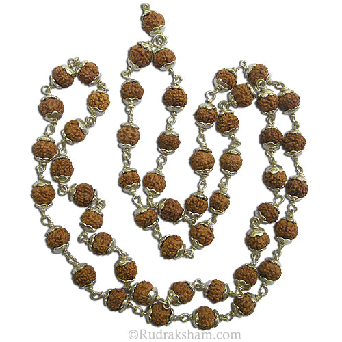 7 Mukhi Indonesian Rudraksha Mala Necklace | Seven Mukhi Silver Caps Mala | Energised Java 54 Beads Mala Rosary