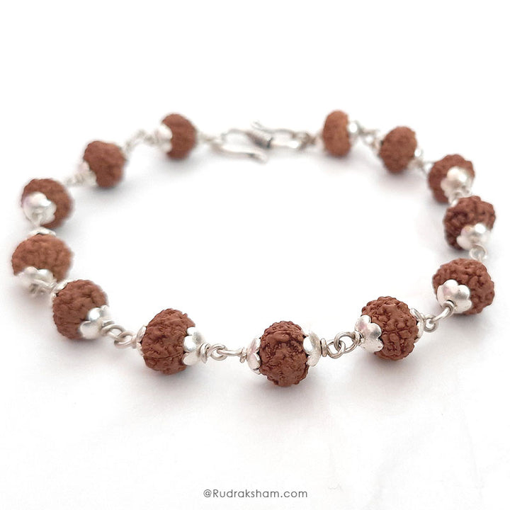 7 Mukhi Bracelet for Saturn | Seven / Saat Mukhi Rudraksha Bracelet with Silver Caps and Links | 7 faced Rudraksha Silver Bracelet | Original & Energised 9mm Beads of 7 / Saat Mukhi