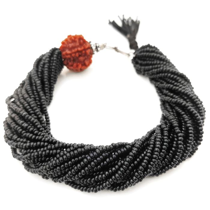 7 Mukhi Rudraksha with Black Seed Beads Bracelet, Saat Mukhi Rudraksha Mala Bracelet with Seed Beads, Original 7 Mukhi Nepal Rudraksha