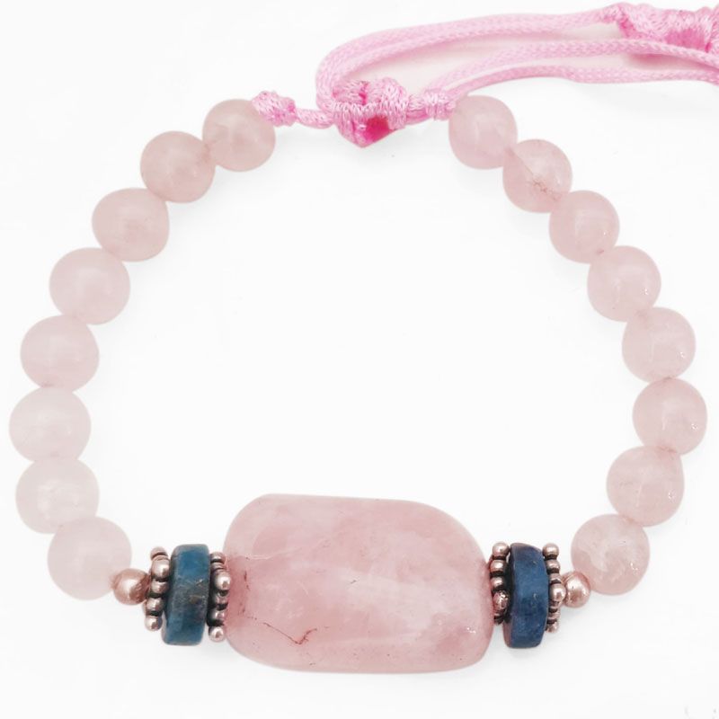 Rose Quartz Stone and Lapis Lazuli Wrist Band | Lapis Lazuli Button Beads, Pink Rose Quartz Round Beads with silver Accessories in Pink Thread Mala Bracelet