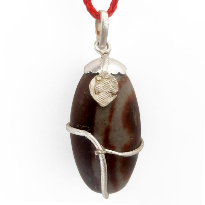 Narmadeshwar Lingam Snake Pendant, Original Narmadeshwar Shivling Silver Pendant | Brown Narmadeshwar Shiva Lingam | Narmada Shivling