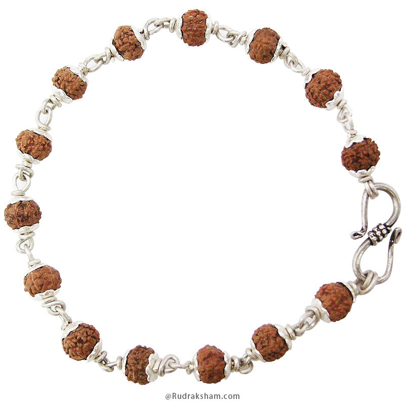 7 Mukhi Bracelet for Saturn | Seven / Saat Mukhi Rudraksha Bracelet with Silver Caps and Links | 7 faced Rudraksha Silver Bracelet | Original & Energised 9mm Beads of 7 / Saat Mukhi