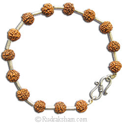 5 Mukhi Rudraksha Silver Pipe Bracelet  | 7.5 mm Java Rudraksha Beads Silver Bracelet | Designer Bracelet for Men and Women | Five ( Panch ) Mukhi Wrist Mala Bracelet 