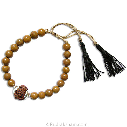 5 Mukhi Rudraksha Bead with Yellow Camel Agate / Hakik Gemstone Mala Bracelet | Five Mukhi Nepal Bead with Silver Caps 