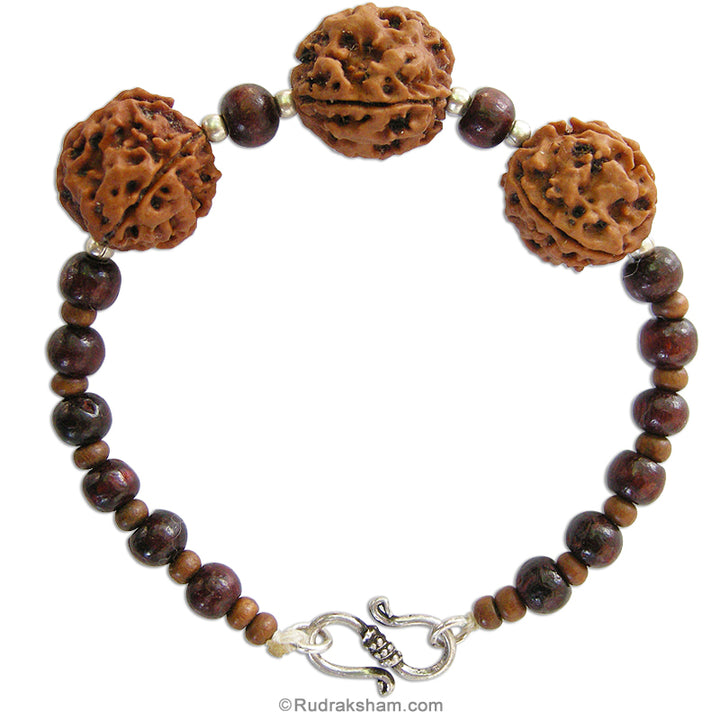 Education Bracelet with Red & White Sandalwood / Chandan Beads | Combination of 4 Mukhi & 6 Mukhi Rudraksha Nepal Beads | Saraswati Bracelet with Silver Accessories 