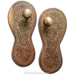 Charan Paduka Silver | Traditional Wooden Khadau with Silver Inlay Work for Home Temple
