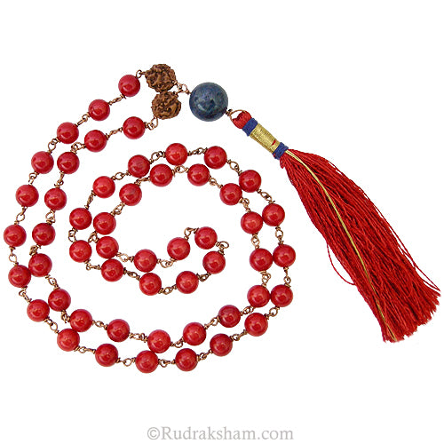  Red Coral Mala in Copper