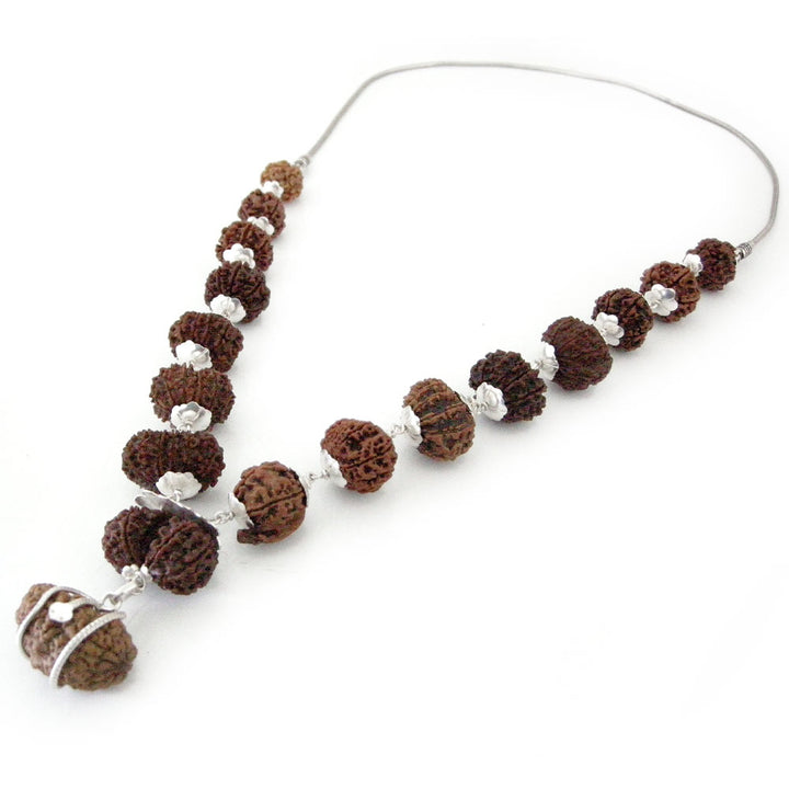 1-14 Mukhi Fine Rudraksha Beads Kantha Mala With Gauri Shankar and Ganesh | Siddh Rudraksha Kantha with Silver Chain | Configuration - 2