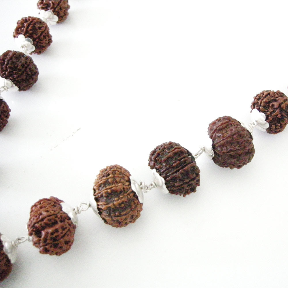 1-14 Mukhi Fine Rudraksha Beads Kantha Mala With Gauri Shankar and Ganesh | Siddh Rudraksha Kantha with Silver Chain | Configuration - 2