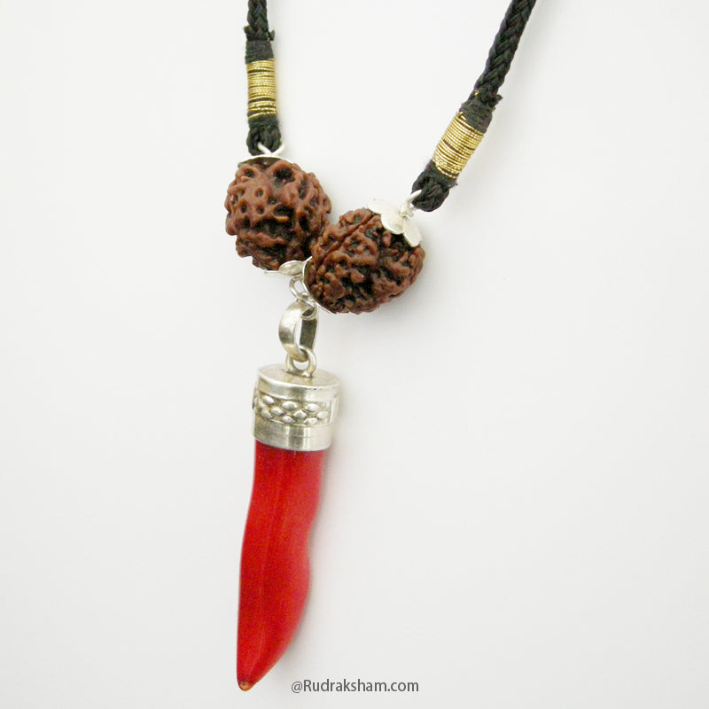 Maha Agni Power Pendant | Remove the Malefic effect of Planet Mars - Mangal | Combination of 3 Mukhi Rudraksha and Coral Moonga Bead in Silver