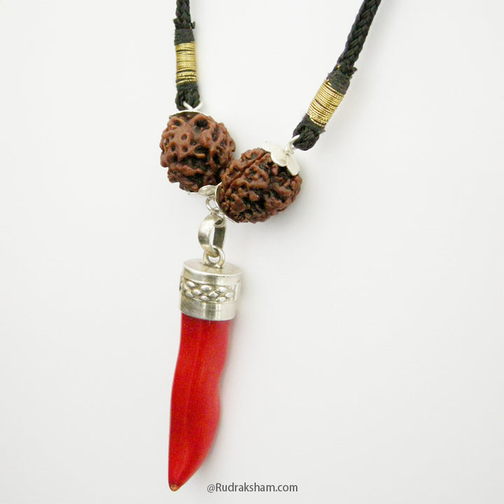 Maha Agni Power Pendant | Remove the Malefic effect of Planet Mars - Mangal | Combination of 3 Mukhi Rudraksha and Coral Moonga Bead in Silver