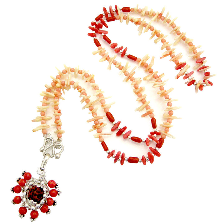 Coral Mala with 3 Mukhi Rudraksha Pendant