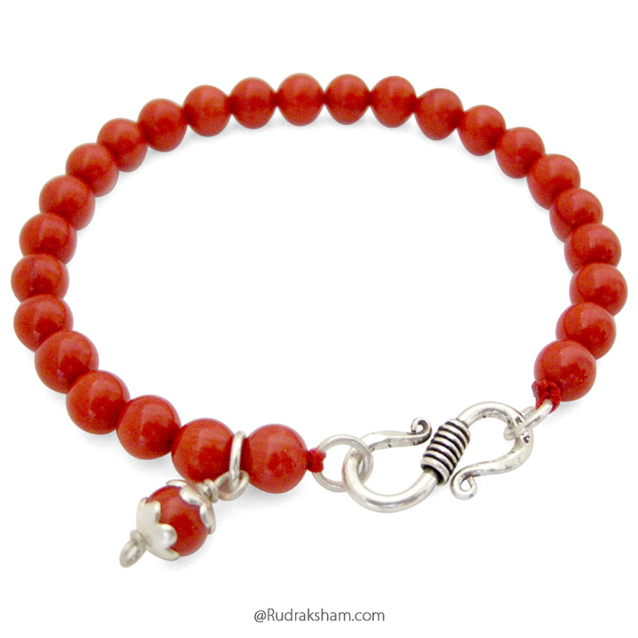 Mars Zodiac Bracelet | Round Red Coral Beads Bracelet with Coral Silver caps Pendant to Remove the Malefic effects of Planet Mars ( Mangal )| Siddh Mangal Bracelet