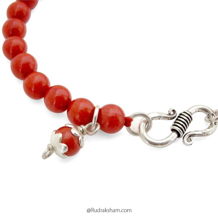 Mars Zodiac Bracelet | Round Red Coral Beads Bracelet with Coral Silver caps Pendant to Remove the Malefic effects of Planet Mars ( Mangal )| Siddh Mangal Bracelet