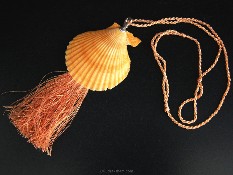 Orange Seashell Seep Necklace In Silver with Silk Tassel