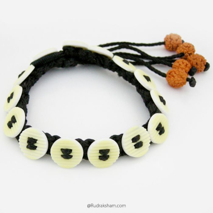 Rudraksha and Buttons mala Bracelet in colorful threads, Wholesale Pack of wrist bands 5 Mukhi ( Paanch ) Rudraksha Bead and Red Sandalwood / Lal Chandan beads