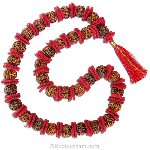 (23 - 24mm) 7 Mukhi Super Collector Rudraksha Kantha Mala With Woolen Spacers | Powerful Seven Mukhi Beads Rosary For spiritual Upliftment